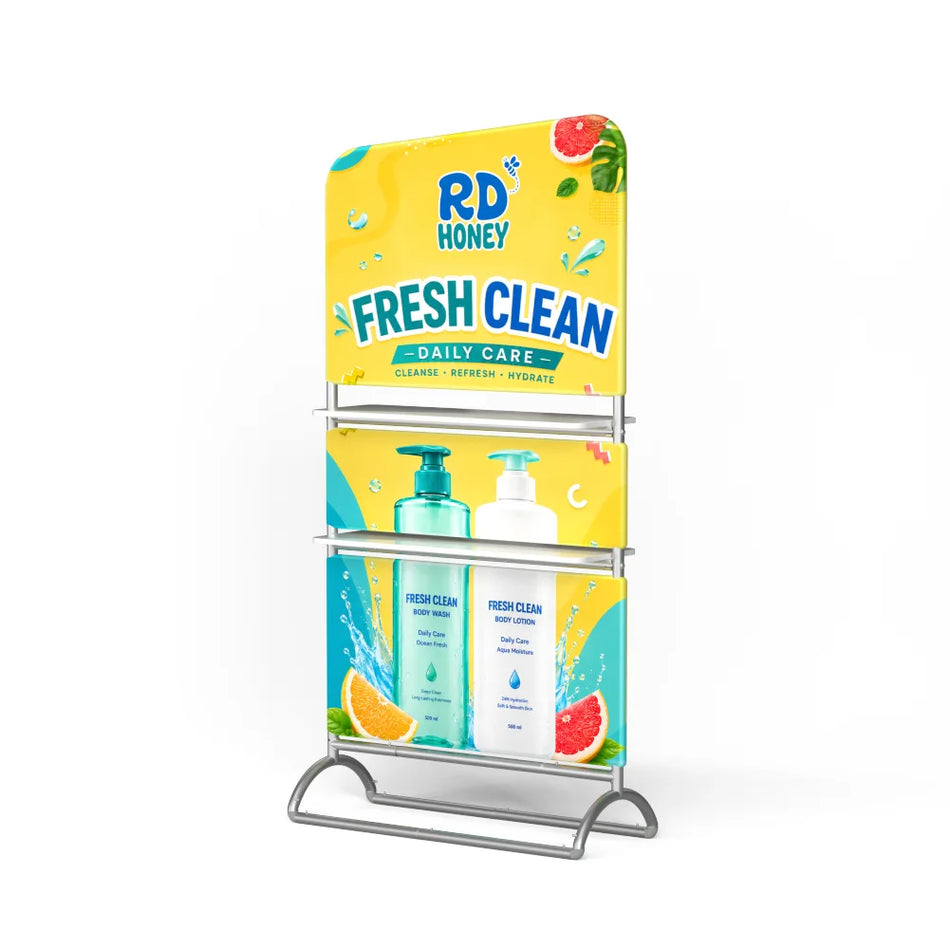 Slope Fabric Banner Stand with Shelf