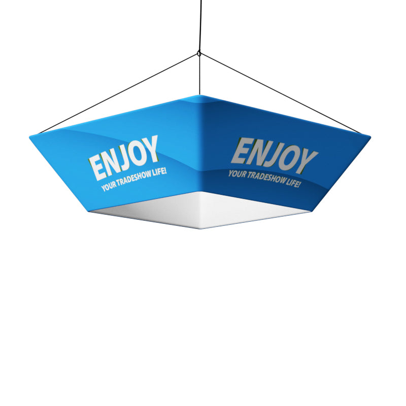 Hanging Faed Pyramid Sign 8FT Square pyramid-shaped hanging banner – RecycleDisplay