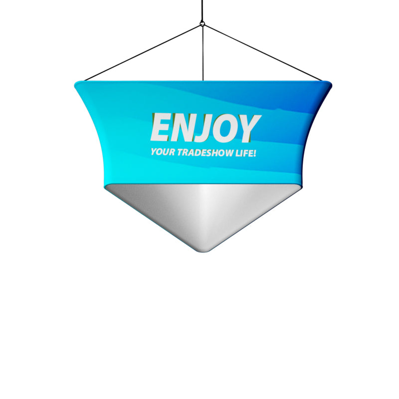 Hanging Faed Pyramid Sign 8FT Triangular pyramid-shaped hanging banner – RecycleDisplay